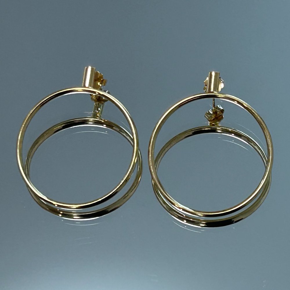 New Signed Milor Bronze Italy Gold Front Drop CIrcle Hoop Pierced Earrings